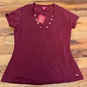 Guess Women's Deep Red Short Sleeve Top
